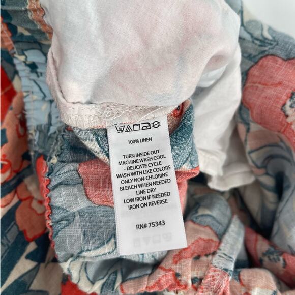 C&C CALIFORNIA Pants 100% Linen Large Floral Tropical Wide Leg Elastic Cropped - Picture 10 of 12